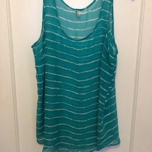 🌺Teal & White striped sheer sleeveless top